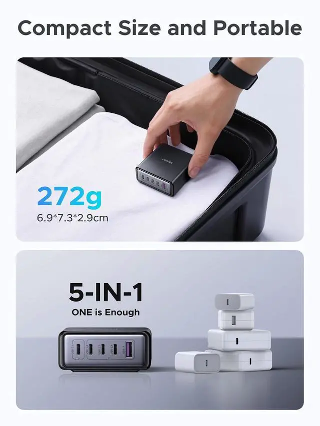 Alt view image 5 of 7 - UGREEN 65W GaN Charging Station, 5-Port USB-C & USB-A Fast Charging Power Hub, Compact Desk Station Compatible with iPhone 17/16/15, Galaxy S25/S24, Pixel 10/9, iPad Pro, MacBook Pro/Air