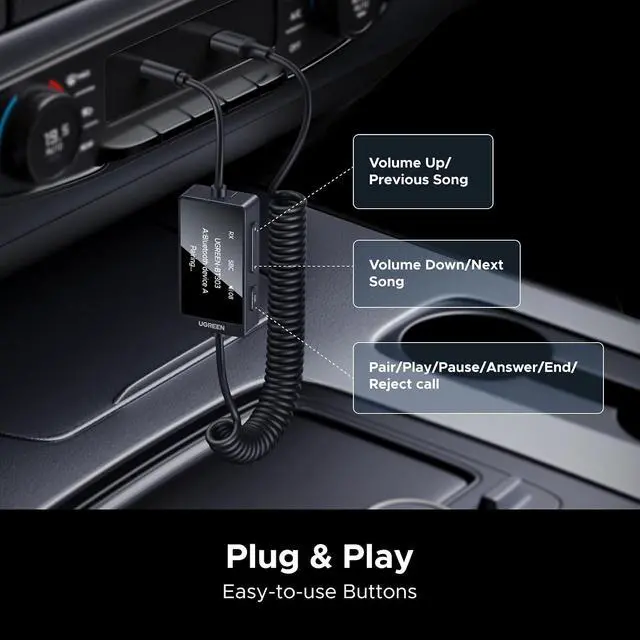 Alt view image 5 of 7 - UGREEN Bluetooth 5.4 Transmitter Receiver, Dual Pairs 3.5mm Audio Aux Adapter with Built-in Microphone for Hands-Free Calls, 2-in-1 Wireless Bluetooth Adapter Compatible with Car Speakers Home Stereo