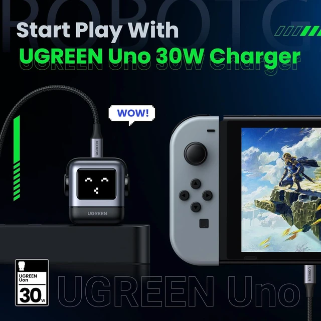 Alt view image 2 of 7 - UGREEN Uno 30W USB C Charger, Compact Robot GaN Fast Charging Block, Black | Playful Robot Design, LED Display, Unique Gift, Fast Charging for iPhone 17, Galaxy S26, Pixel, iPad, MacBook, Steam Deck