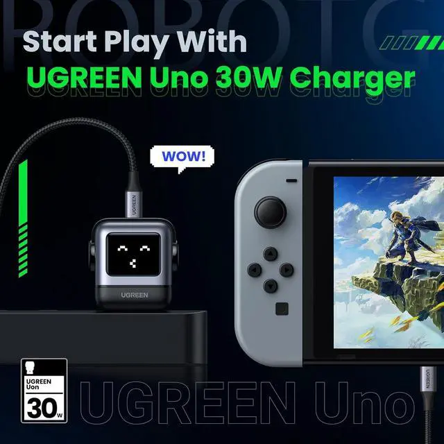 Alt view image 2 of 7 - UGREEN Uno 30W USB C Charger, Compact Robot GaN Fast Charging Block, Black