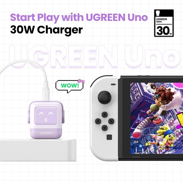 Alt view image 2 of 7 - UGREEN Uno 30W USB C Charger, Compact Robot GaN Fast Charging Block, Purple | Playful Robot Design, LED Display, Unique Gift, Fast Charging for iPhone 17, Galaxy S26, Pixel, iPad, MacBook, Steam Deck