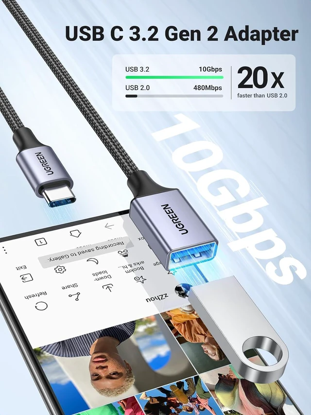 Alt view image 3 of 7 - UGREEN USB C to USB 3.0 Type C Male to Type A Female Adapter, Grey | 5Gbps, OTG Cable, Nylon Braided, Aluminium, Compatible with iPhone 17 Pro Max Air 16 15 Galaxy S26 MacBook Air iPad