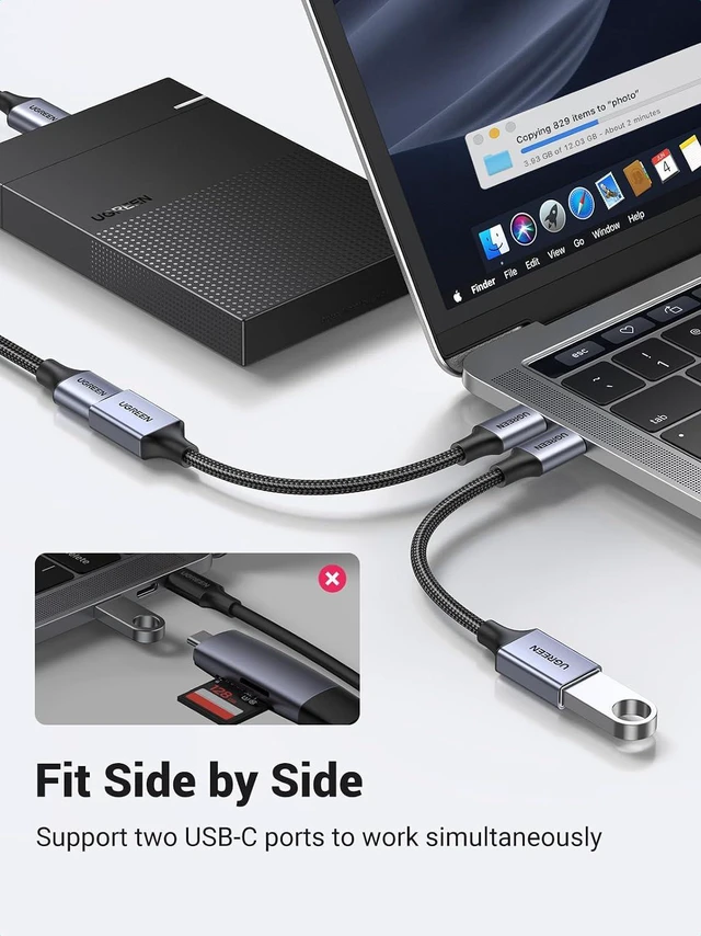 Alt view image 4 of 7 - UGREEN USB C to USB 3.0 Type C Male to Type A Female Adapter, Grey | 5Gbps, OTG Cable, Nylon Braided, Aluminium, Compatible with iPhone 17 Pro Max Air 16 15 Galaxy S26 MacBook Air iPad