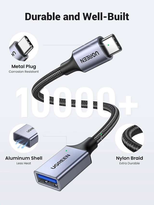 Alt view image 7 of 7 - UGREEN USB C to USB 3.0 Type C Male to Type A Female Adapter, Grey | 5Gbps, OTG Cable, Nylon Braided, Aluminium, Compatible with iPhone 17 Pro Max Air 16 15 Galaxy S26 MacBook Air iPad
