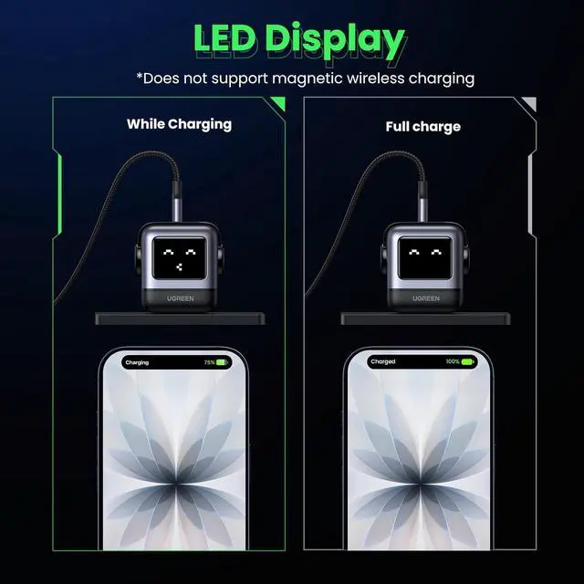 Alt view image 5 of 7 - UGREEN Uno 30W USB C Charger, Compact Robot GaN Fast Charging Block, Black