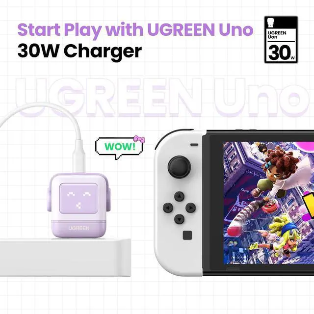 Alt view image 2 of 7 - UGREEN Uno 30W USB C Charger, Compact Robot GaN Fast Charging Block, Purple