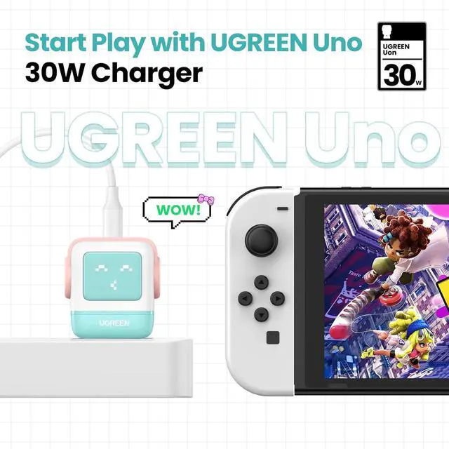 Alt view image 2 of 7 - UGREEN Uno 30W USB C Charger, Compact Robot GaN Fast Charging Block, Green