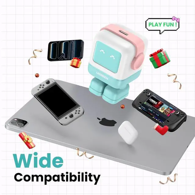 Alt view image 6 of 7 - UGREEN Uno 30W USB C Charger, Compact Robot GaN Fast Charging Block, Green