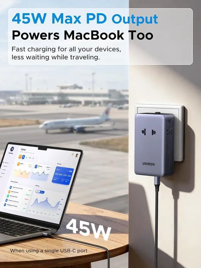 Alt view image 2 of 7 - UGREEN 45W 6-Port Universal Travel Plug Adapter Worldwide