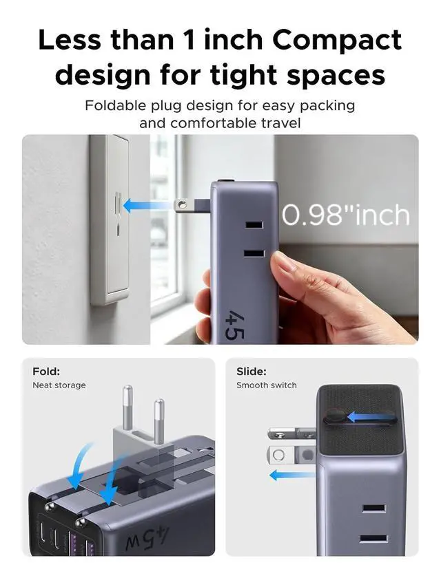 Alt view image 5 of 7 - UGREEN 45W 6-Port Universal Travel Plug Adapter Worldwide