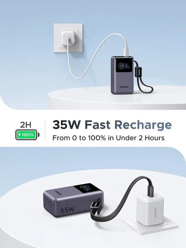 Alt view image 7 of 7 - UGREEN Nexode Pro 10000mAh 45W Power Bank for iPhone 17 & Galaxy S26 | Built-in cable, digital display, PD fast. Compact for iPhone 17/16 Pro & Galaxy S26 Ultra