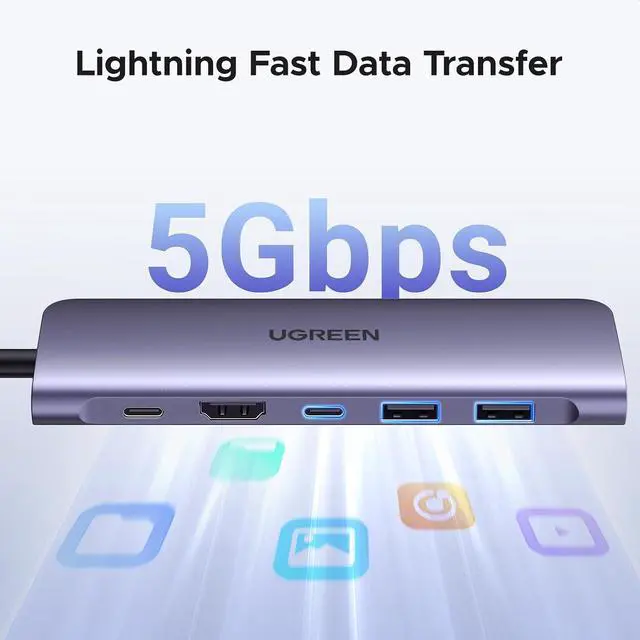 Alt view image 3 of 7 - UGREEN USB C Hub for Laptop Revodok 7 in 1 Dock 4K HDMI to USB C Adapter | 100W PD Charging, USB-C & 2 USB-A 5Gbps Data Ports, SD/TF Card Reader for MacBook Neo/Pro/Air, iPad Pro, XPS, Thinkpad