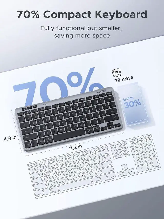Alt view image 2 of 7 - UGREEN K551 Slim Quiet Wireless Bluetooth 78Keys Keyboard, 3-Device Free Switching with Bluetooth & 2.4G, Compatible with Windows/macOS/iOS/Android, Works with MacBook, Lenovo, HP