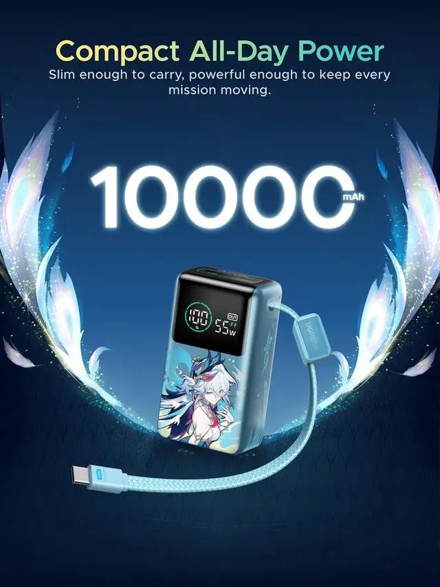 Alt view image 3 of 7 - UGREEN x Honkai Star Rail 10000mAh 55W Built-in Cable Power Bank | Honkai: Star Rail limited. Built-in cable, 45W 3 ports. for MacBook Air, iPhone 17, Steam Deck