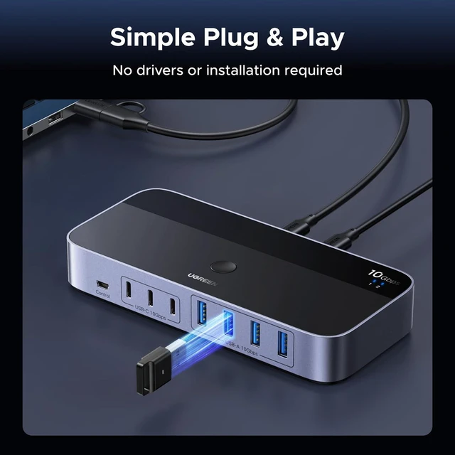 Alt view image 7 of 7 - UGREEN 2-in 7-Out USB 3.2 Switch, 10 Gbps Switcher for A or C Computers Sharing All Devices(4 A+3 C) Keyboard Mouse Switch with Type C Converter Adapter,Power Adapter