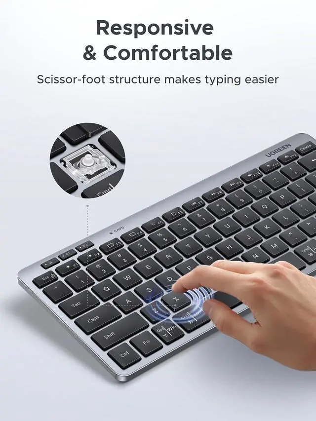 Alt view image 5 of 7 - UGREEN K551 Slim Quiet Wireless Bluetooth 78Keys Keyboard, 3-Device Free Switching with Bluetooth & 2.4G, Compatible with Windows/macOS/iOS/Android, Works with MacBook, Lenovo, HP