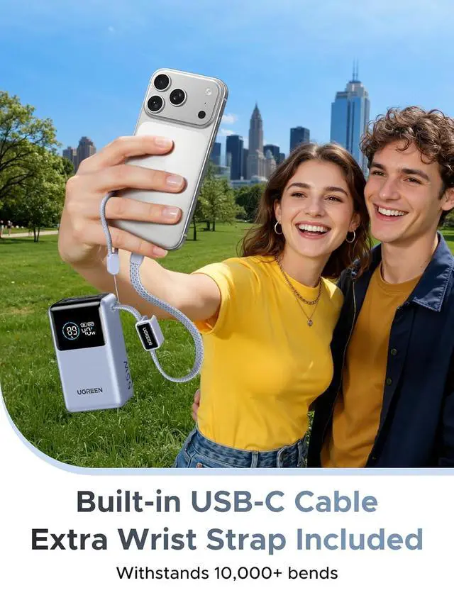Alt view image 5 of 7 - UGREEN Nexode Pro 10000mAh 45W Built-in Cable Power Bank for iPhone | Built-in cable, digital display, PD fast. Compact for iPhone 17/16 Pro Max/Air & S26 Ultra