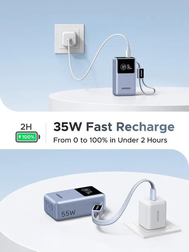 Alt view image 7 of 7 - UGREEN Nexode Pro 10000mAh 45W Built-in Cable Power Bank for iPhone | Built-in cable, digital display, PD fast. Compact for iPhone 17/16 Pro Max/Air & S26 Ultra