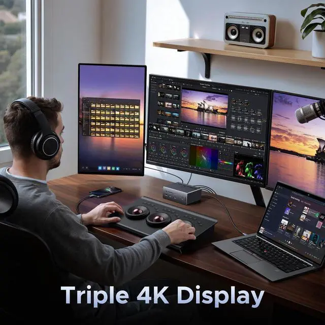 Alt view image 3 of 7 - UGREEN USB C Docking Station Triple Monitor, 2xDP+HDMI, Only for Win Host | 14-in-1, Single 8K DP/ 4K HDMI, 100W PD, Gigabit Ethernet, SD/TF 3.0, 3.5mm Audio, 140W Power Adapter, Revodok Pro 314