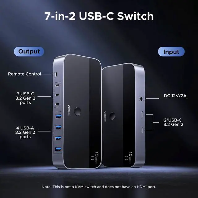 Alt view image 3 of 7 - UGREEN 2-in 7-Out USB 3.2 Switch, 10 Gbps Switcher for A or C Computers Sharing All Devices(4 A+3 C) Keyboard Mouse Switch with Type C Converter Adapter,Power Adapter
