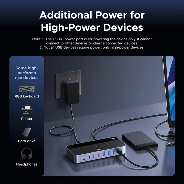 Alt view image 5 of 7 - UGREEN 2-in 7-Out USB 3.2 Switch, 10 Gbps Switcher for A or C Computers Sharing All Devices(4 A+3 C) Keyboard Mouse Switch with Type C Converter Adapter,Power Adapter