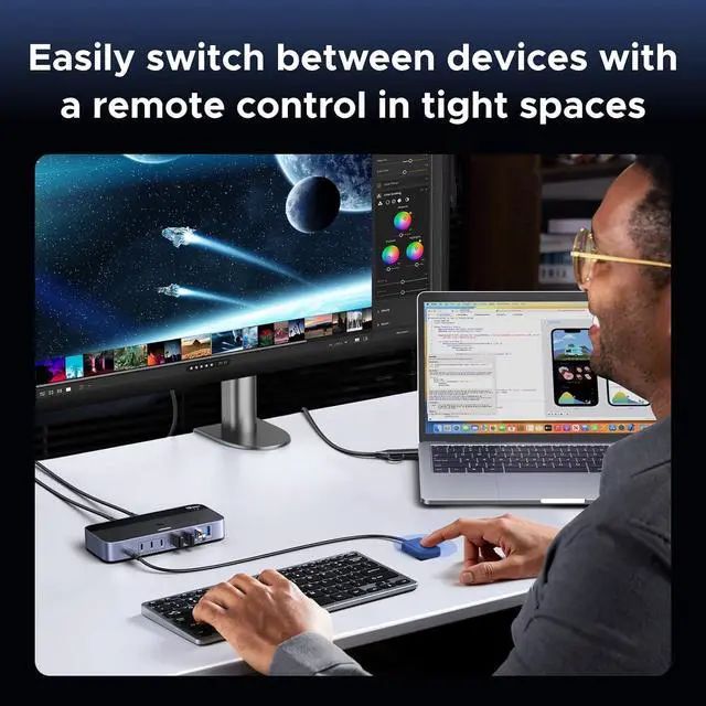Alt view image 6 of 7 - UGREEN 2-in 7-Out USB 3.2 Switch, 10 Gbps Switcher for A or C Computers Sharing All Devices(4 A+3 C) Keyboard Mouse Switch with Type C Converter Adapter,Power Adapter