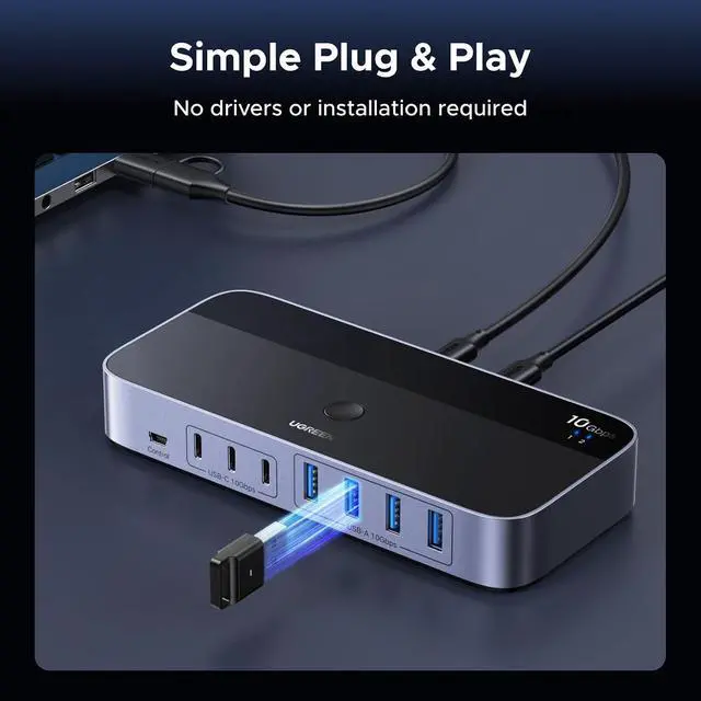 Alt view image 7 of 7 - UGREEN 2-in 7-Out USB 3.2 Switch, 10 Gbps Switcher for A or C Computers Sharing All Devices(4 A+3 C) Keyboard Mouse Switch with Type C Converter Adapter,Power Adapter