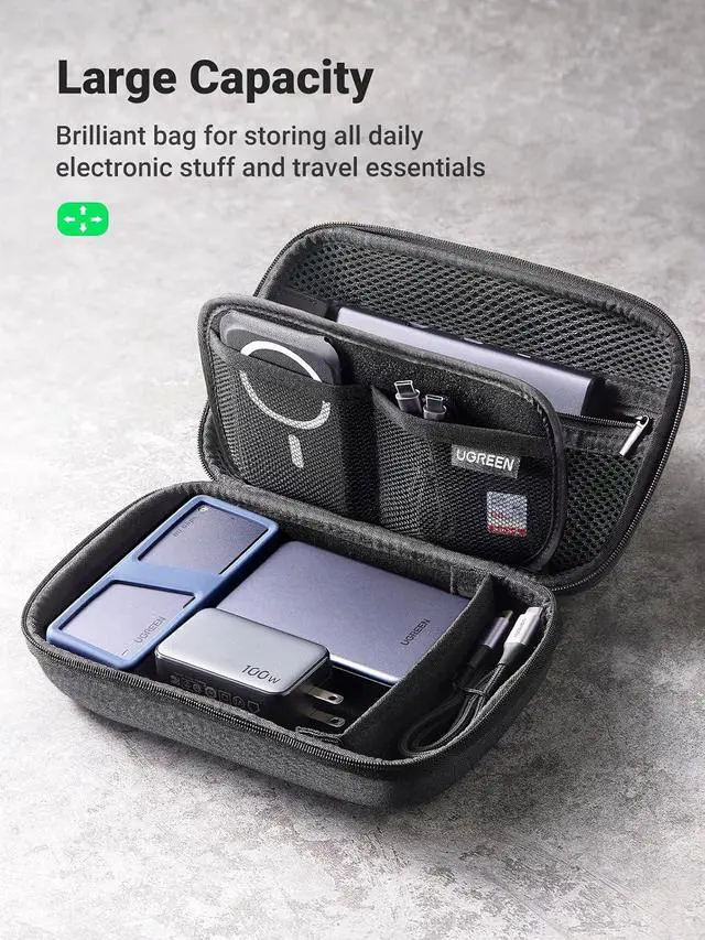 Alt view image 4 of 6 - UGREEN Electronics Organizer Travel Case Cable Organizer Bag Waterproof Portable Storage Pouch for Charger, Cables, USB Flash Drive, Power Bank, Memory Card, Travel Accessories Black