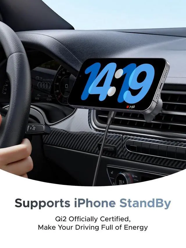 Alt view image 5 of 7 - UGREEN MagFlow 25W Qi2.2 MagSafe Compatible Wireless Car Charger Mount | Air Vent Clip and Fast Power, 360°Adjustable Car Phone Holder for iPhone 17-12 Series and More, Includes USB-C Cable