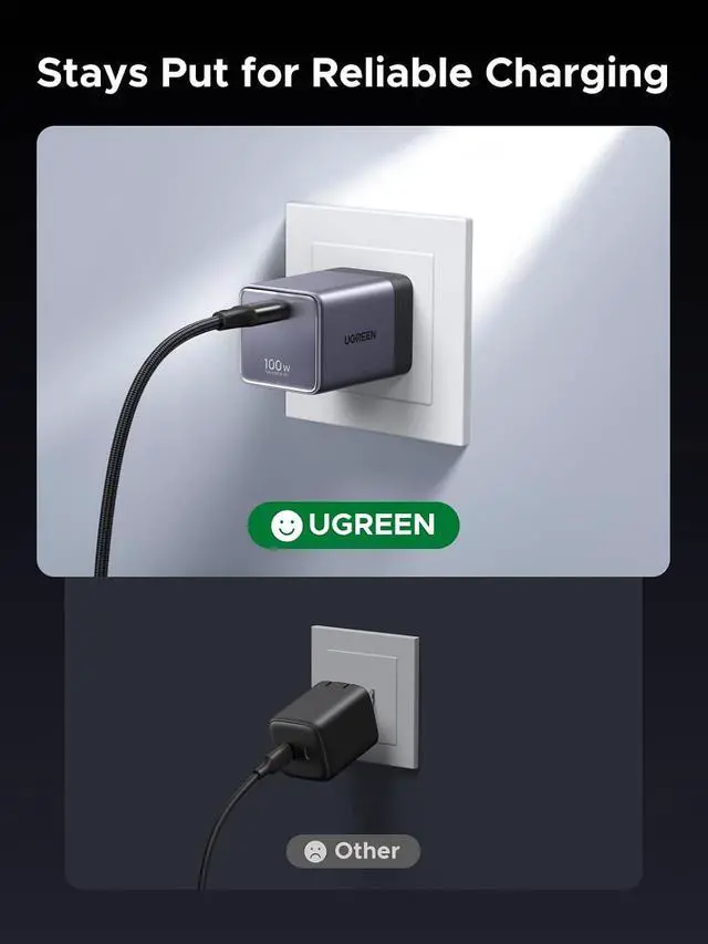 Alt view image 5 of 7 - UGREEN Nexode Air 100W Wall Charger Block with USB C Cable, Compact Foldable GaN Fast Charging, PD Type-C Charger Compatible with MacBook, iPhone 17 Pro Max, Galaxy, Grey