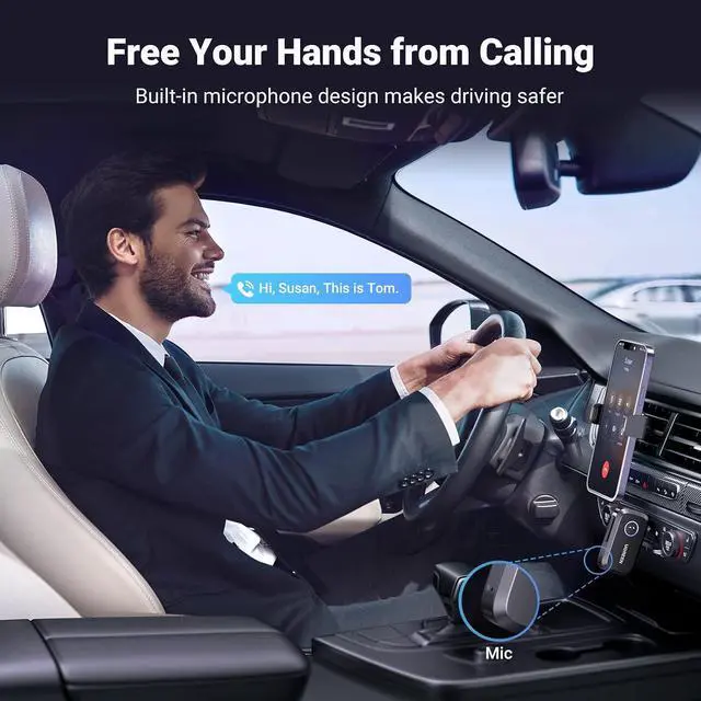 Alt view image 3 of 7 - UGREEN Bluetooth 5.4 Car Adapter, Hands-Free Call & Noise Cancelling AUX to Bluetooth Adapter for Car, 3.5mm Audio Blue-Tooth Receiver for Cars Stereo Home Speaker - 15H Battery Life