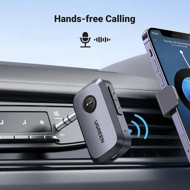 Alt view image 6 of 7 - UGREEN 5.4 Aux Bluetooth Adapter, Noise Cancelling 3.5mm AUX Bluetooth Car Adapter, Wireless Audio Receiver for Home Stereo/Wired Speaker, 15H Battery Life