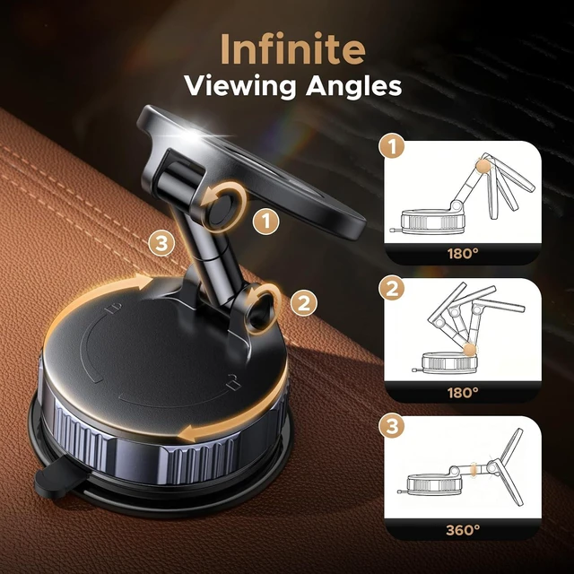 Alt view image 4 of 7 - UGREEN Magsafe Car Phone Mount, 80LB Vacuum Suction Phone Holder | 3600gf Magnetic Hold with N52 Magnets360° RotationDashboard & Windshield Compatible with iPhone 17-12 Plus Pro Max Series