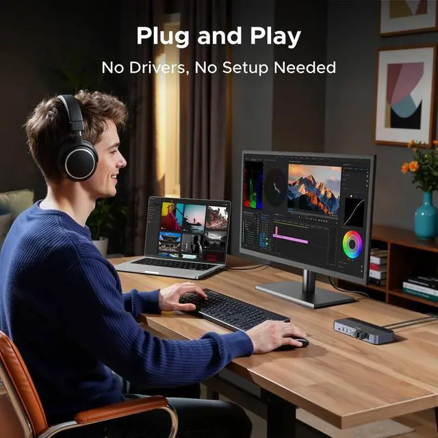 Alt view image 6 of 7 - UGREEN 2-in 7-Out USB 3.0 Switch, USB Switcher for 2 Computers Sharing USB A & C Devices (4USB-A + 3USB-C), USB Switches Sharing Keyboard and Mouse with Controller, USB-C Male Adapter, Power Adapter