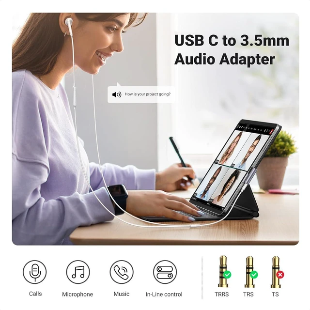 Alt view image 2 of 7 - UGREEN 90 Degree USB C to 3.5mm Audio Adapter Headphone Dongle Gray | Right Angle, HiFi Stereo DAC 96KHz/24bit, Compatible with iPhone 17 16 Pro Max Galaxy S26, Aluminum Shell, Type C to Aux Jack