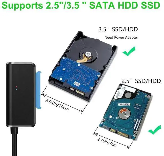 Alt view image 2 of 7 - SATA to USB Cable USB 3.0 to 2.5 3.5 inch Hard Drive Adapter External Converter for SSD/HDD Data Transfer, with 12V/2A Power Supply, Support UASP, Black
