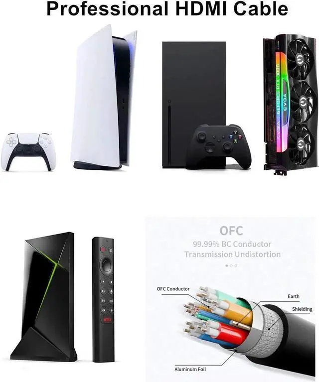 Alt view image 4 of 7 - 10K 8K 4K HDMI Cable 48Gbps 6.6 FT, Certified Ultra High Speed HDMI® Cable 4K 240Hz 144Hz 120Hz 8K60Hz 0.01ms HDR10+ eARC HDCP2.3 Netflix Roku TV PC Monitor Projector PS5 Xbox