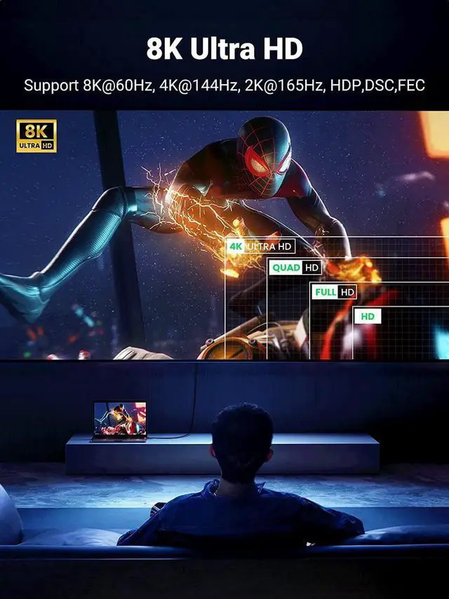 Alt view image 4 of 6 - UGREEN Displayport Cable 1.4 8K DisplayPort to DisplayPort Cable Nylon Braided DP to DP 8K 60Hz 4K 144Hz and 1080P 240Hz Support 32.4Gbps HDR HDCP Gaming Monitor Cable for Laptop PC TV 3FT