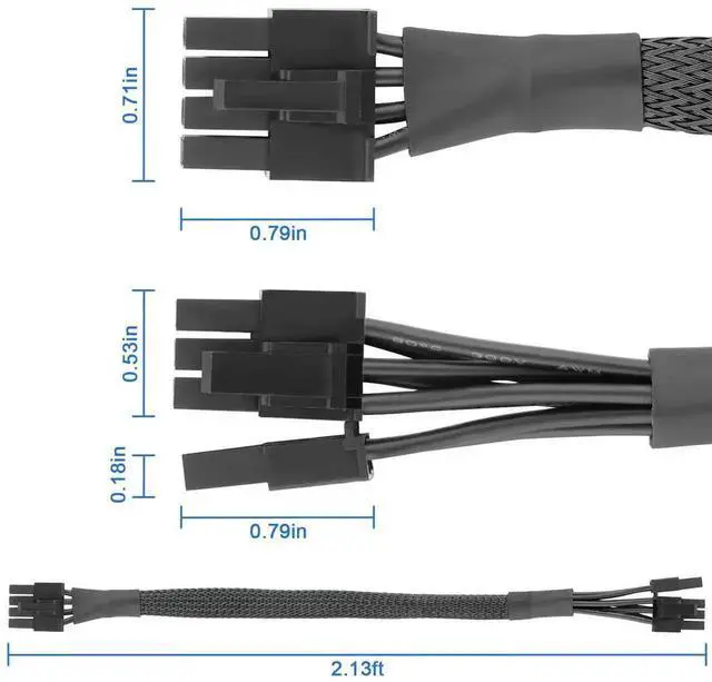 Alt view image 4 of 7 - PCIe Cable 8 Pin to 6+2 Pin GPU Power Extension - 65CM 18AWG Modular PSU Cable for C orsair, Thermaltake, ARESGAME Power Supply