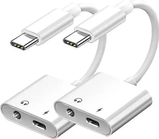 Main image of WISDUM USB C to 3.5mm Headphone and Charger Adapter 2-Pack,2-in-1 USB Type C to Aux Audio Jack and PD Fast Charging Dongle Cable Cord for 15 Pro Max Plus,Galaxy S20 S21 S22 S23 Ultra, Pro,Pixel