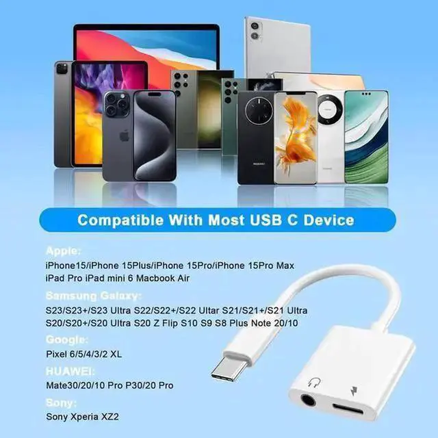Alt view image 3 of 7 - WISDUM USB C to 3.5mm Headphone and Charger Adapter 2-Pack,2-in-1 USB Type C to Aux Audio Jack and PD Fast Charging Dongle Cable Cord for 15 Pro Max Plus,Galaxy S20 S21 S22 S23 Ultra, Pro,Pixel