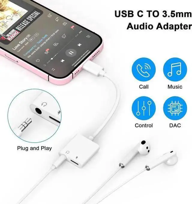 Alt view image 6 of 7 - WISDUM USB C to 3.5mm Headphone and Charger Adapter 2-Pack,2-in-1 USB Type C to Aux Audio Jack and PD Fast Charging Dongle Cable Cord for 15 Pro Max Plus,Galaxy S20 S21 S22 S23 Ultra, Pro,Pixel