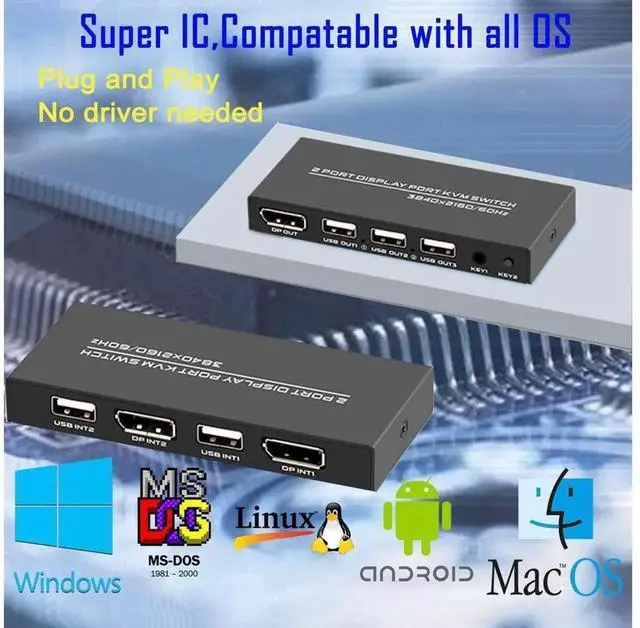 Alt view image 6 of 7 - KVM Switch DisplayPort - 2 Port Displayport KVM Switch, Two Computers One Monitor Switch to Share Mouse,Keyboard,Printer,USB and Ultra HD Monitor, Support 4K@60Hz, 2 DP Cable and 2 USB Cable Included