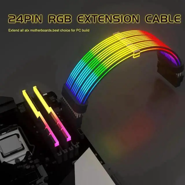 Alt view image 4 of 7 - 24 Pin RGB Cable,RGB PSU Cables Extensions - 5V 3Pin Addressable ARGB Motherboard Power Supply fit Black PC Case Build Black Style