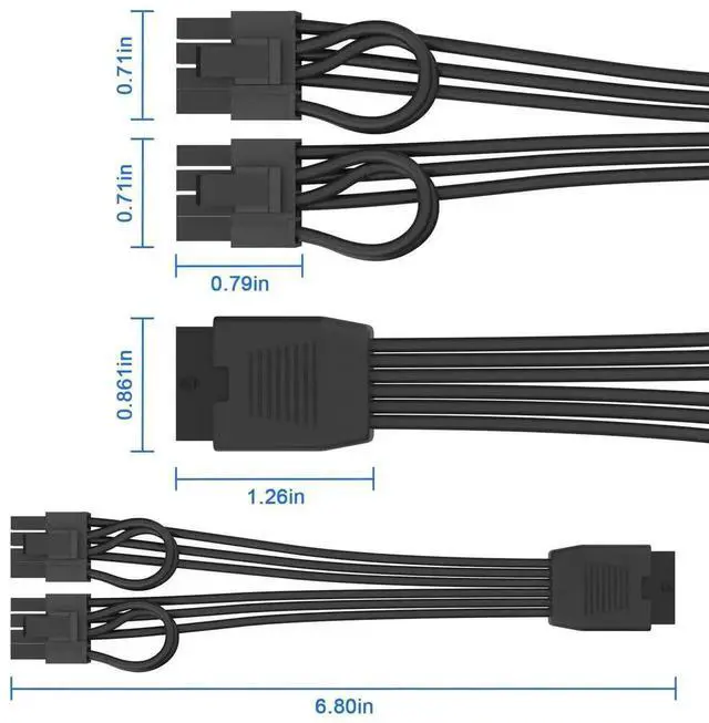 Alt view image 2 of 7 - 12VHPWR Cable Extension, 16 Pin(12+4) Female to Dual PCIe 8 Pin(6+2) Male GPU, PSU Conversion Cable for Power Supply 6.8 in(17cm)