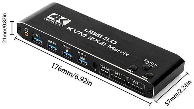 Alt view image 5 of 7 - Dual Monitor HDMI KVM Matrix Switch 2x2, USB 3.0 HDMI KVM Switch for 2 Computers 2 Monitors, HDMI KVM Switch 2 in 2 out 4K 60Hz 2x2 Mixed Display for PC laptop Windows, macOS, Linux, and UNIX eokCXOY