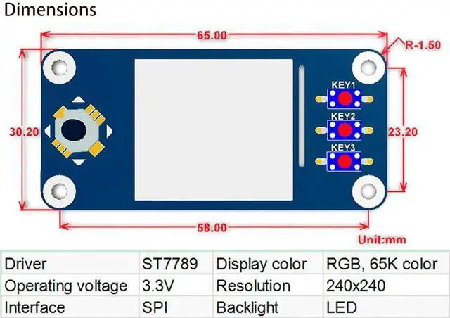 Alt view image 2 of 7 - waveshare 1.3inch LCD Display HAT for Raspberry Pi 4B/3B+/3B/2B/Zero/Zero W/Zero WH, IPS Screen 240x240 Pixels RGB, 65K Display Color with Embedded Controller Communicating via SPI Interface