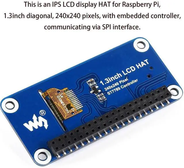 Alt view image 3 of 7 - waveshare 1.3inch LCD Display HAT for Raspberry Pi 4B/3B+/3B/2B/Zero/Zero W/Zero WH, IPS Screen 240x240 Pixels RGB, 65K Display Color with Embedded Controller Communicating via SPI Interface