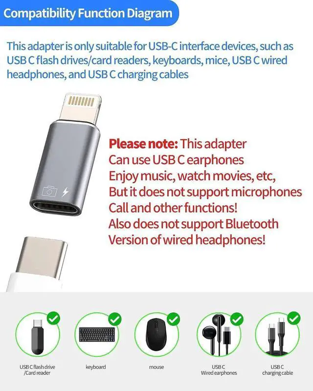 Alt view image 3 of 7 - for iPhone OTG Adapter Audio Headphone Dongle (2Pack) USB C Female to Lightning Male Charger Data Sync Converter Type-C Camera Card Reader Flash Drive Mouse Keyboard 14 13 12 Pro Max for iPad