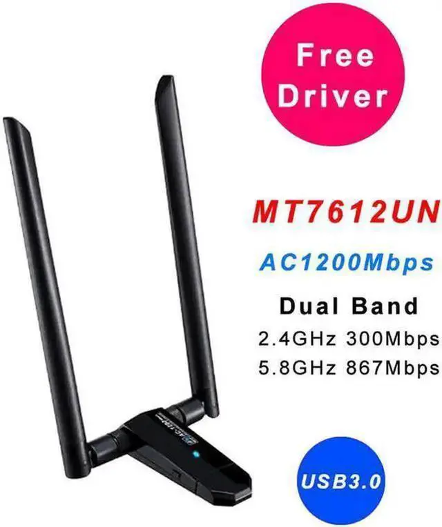 Alt view image 5 of 5 - WISDUM Network Card AC1200Mbps USB3.0 Wireless Antenna Adapter MT7612U IEEE 802.11AC Dongle Receiver Transmitter